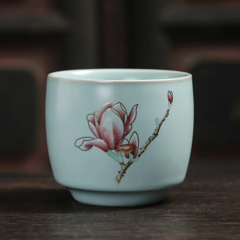 
Chinese style handmade ru-ceramic kungfu tea cup retro personal cup 150ml Crab claw pattern 