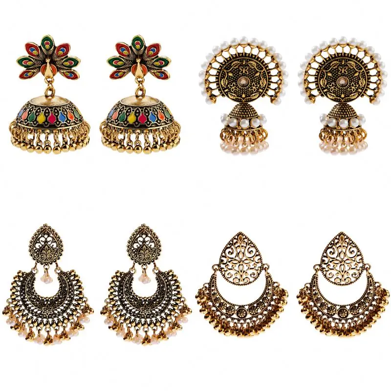 Indian Jwellery Earrings Oxidized Jhumka Brass Hoop Earring India Jewellery Bollywood Large From Wholesale Meenakari