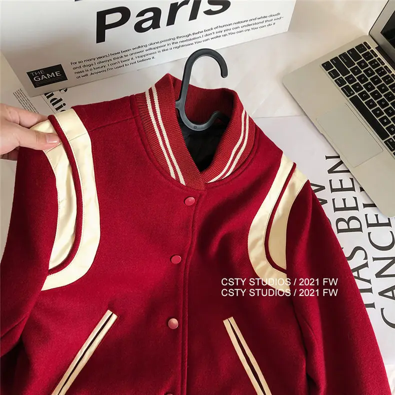 2023 Fashion Baseball Fall Jackets For Women Patchwork Crop Top Jackets Coats Red Varsity Bomber Jacket women