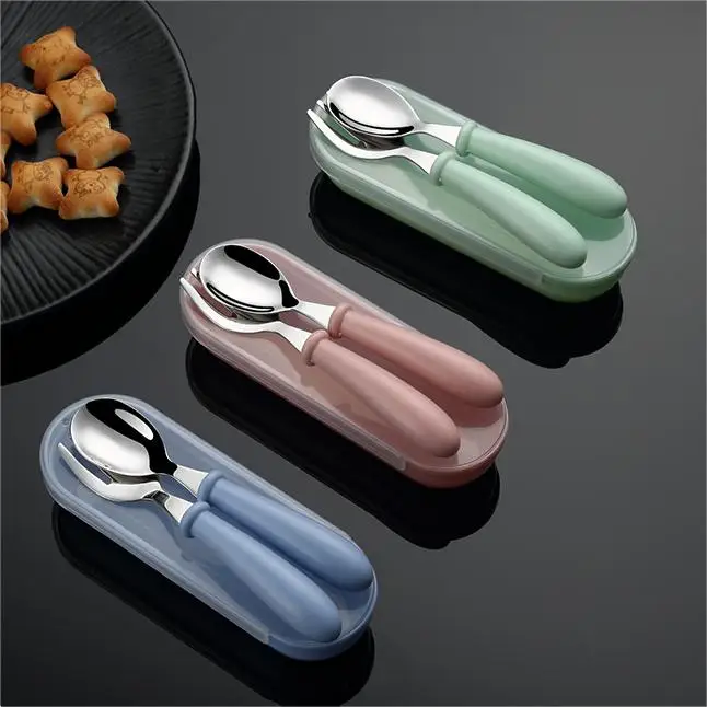 Food Grade 304 Stainless Steel Cute Fork Spoon Children Kids Flatware with ABS Handle
