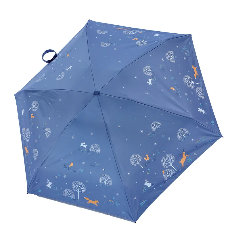 Small Deer Fresh Five-folding Umbrella Korean Edition clear Dual Use Vinyl Sun protection Uv