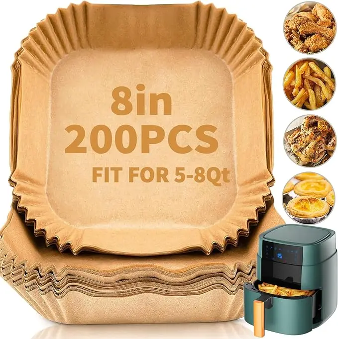 200PCS Air Fryer Liners Disposable: Square 7.9 Inch Non-Stick Airfryer Paper - Food Grade Parchment Paper for 5 6 7 8 QT