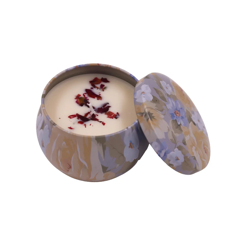 100% Natural Dried Flower Scented, Soy Wax Gift Set 4.4 Oz Tin Scented Candle  Candles Private Label Scented