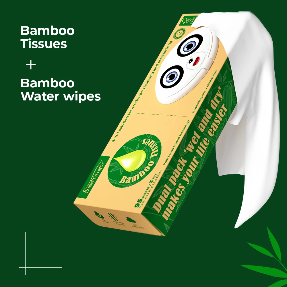 Sweet Carefor Pure Water Baby Wipes and Bamboo Lotion Tissues,Customized 2-in-1 Wet Wipes and Bamboo Tissue Paper package