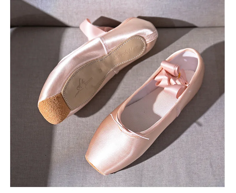 Professional satin Soft Ballet Pointe Shoes with Ribbons leather tips ballet pointed dance slippers customized
