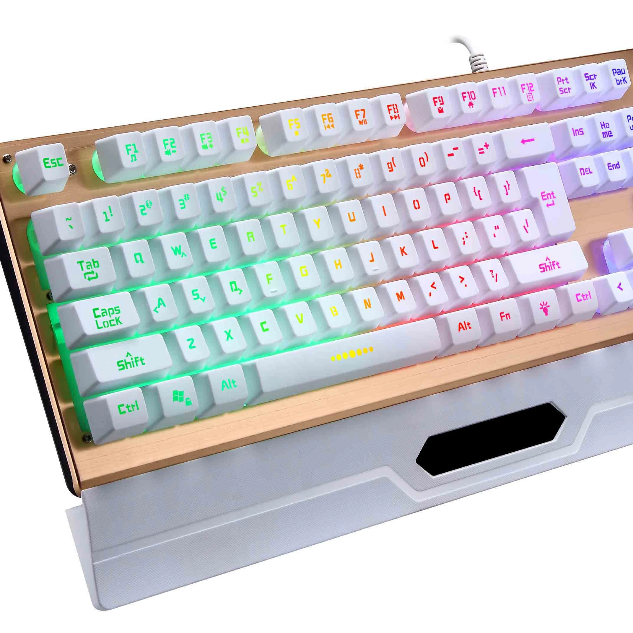 Custom Punk Multimedia White Waterproof Glass Panel Round Key  Rgb Led Light Wired Gaming Keyboard