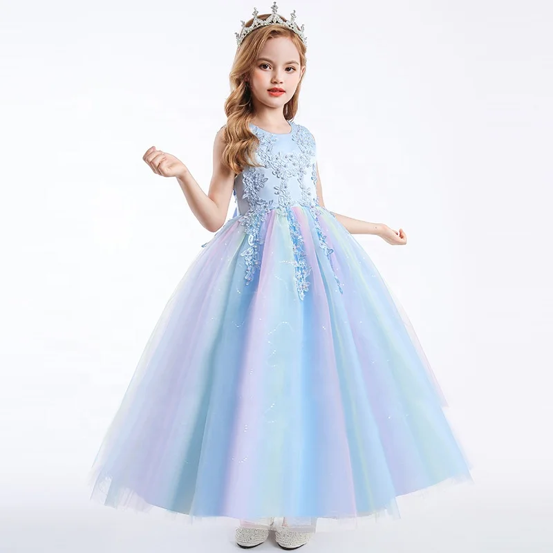 Cute Girls Rainbow Princess Dress Tutu Prom Gown for Kids Children Wedding Evening Formal Party Pageant Vestidos