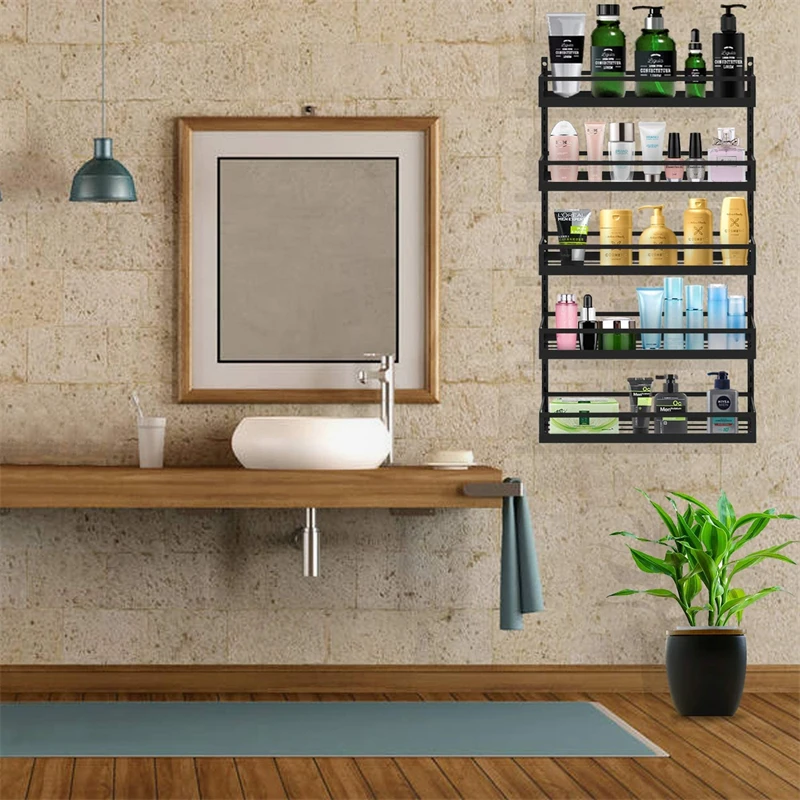 Wall Mount Spice Rack Organizer 5 Tier Height-Adjustable Hanging Spice Shelf Storage for Kitchen Pantry Cabinet Door Seasoning