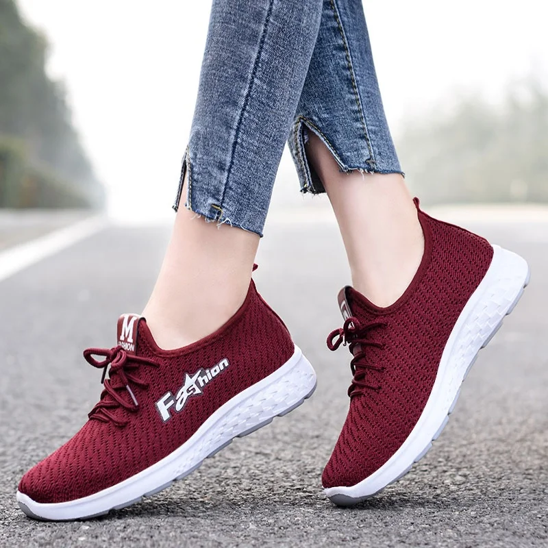 Non Slip Breathable Lace Up Mesh Upper Sneakers Ladies Fashion Sports Women Casual shoes