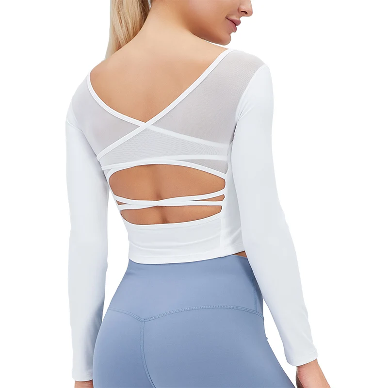 New backless temperament sports fitness with chest mat long sleeve yoga clothes