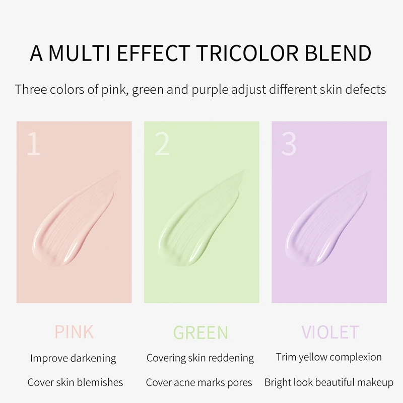 JOMTAM SADOER OEM Private Label Waterproof Foundation Tricolor rainbow Oil Control Whitening SPF50 Makeup Base