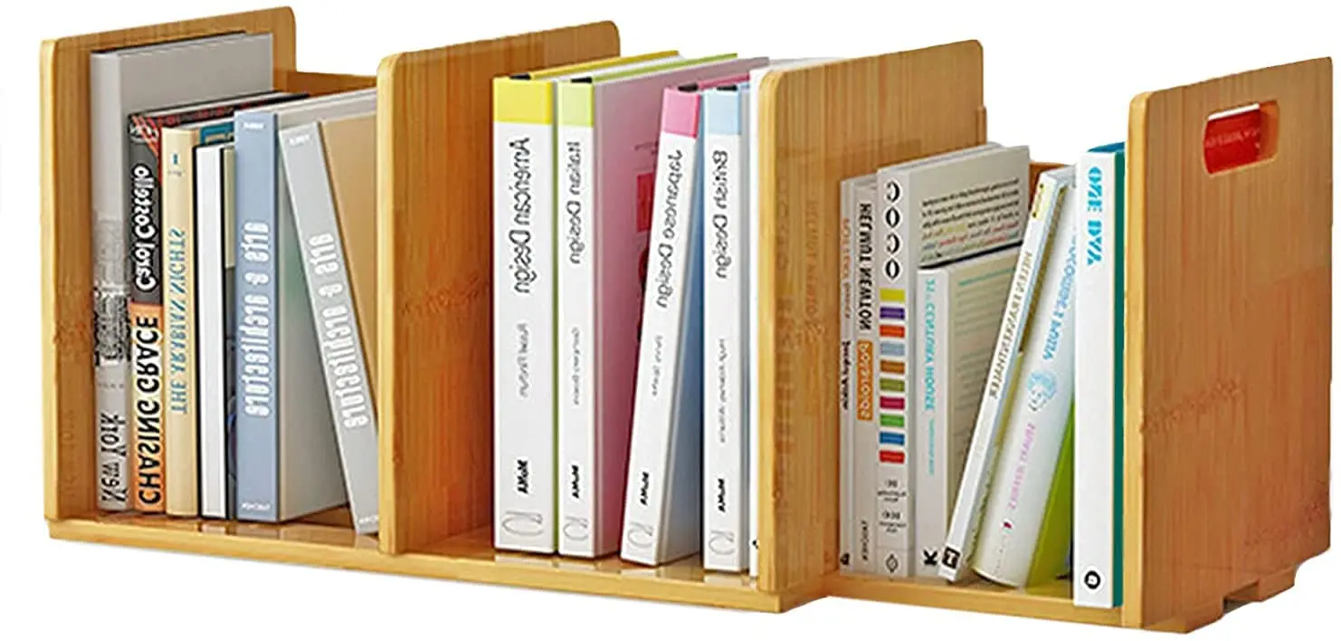 Bamboo Desktop Bookshelf Expandable Organizer Table Top Bookcase Desk Storage Display Shelf Rack for