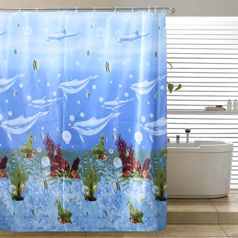 Lovely Animal Pattern Penguin And Fish Polyester Fabric Shower Curtain Anime Designs For Children Kids Bathroom