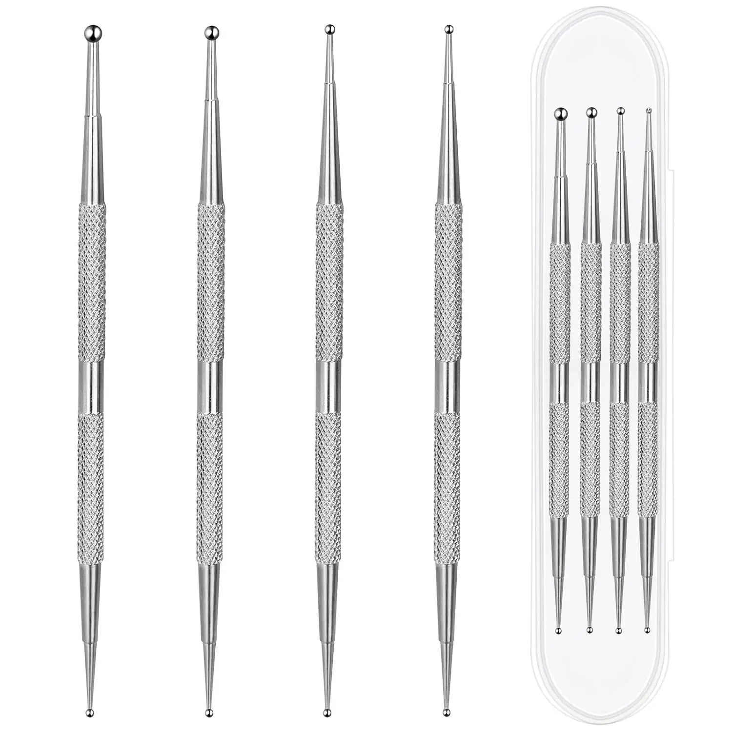 4 Pcs Professional Ball End Nail Art Design Tools Stainless Steel Dotting Pen Tool Rhinestone Picker Tool Dot Maker for nails