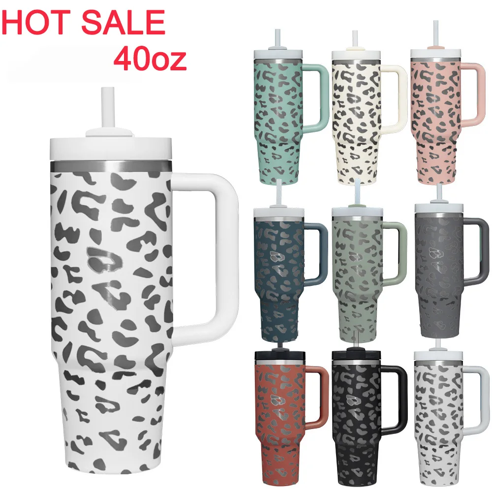 40 Oz Stanley Skinny Leopard Print 40Oz Cheetah Tumbler With Handle And Straw Lid Sublimation Engraved