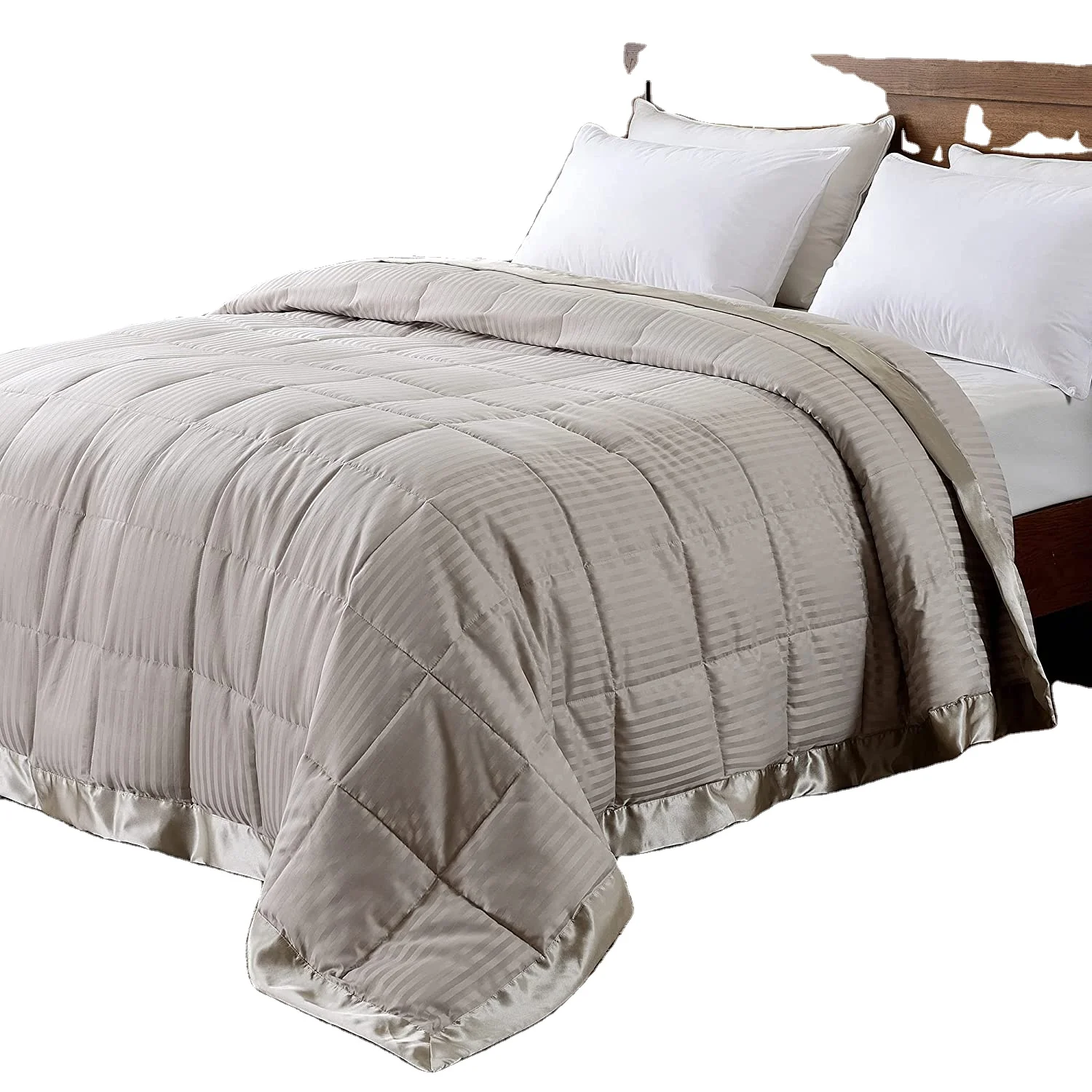 YINTEX- Lightweight King Down Alternative Blanket with Satin Trim, Sand