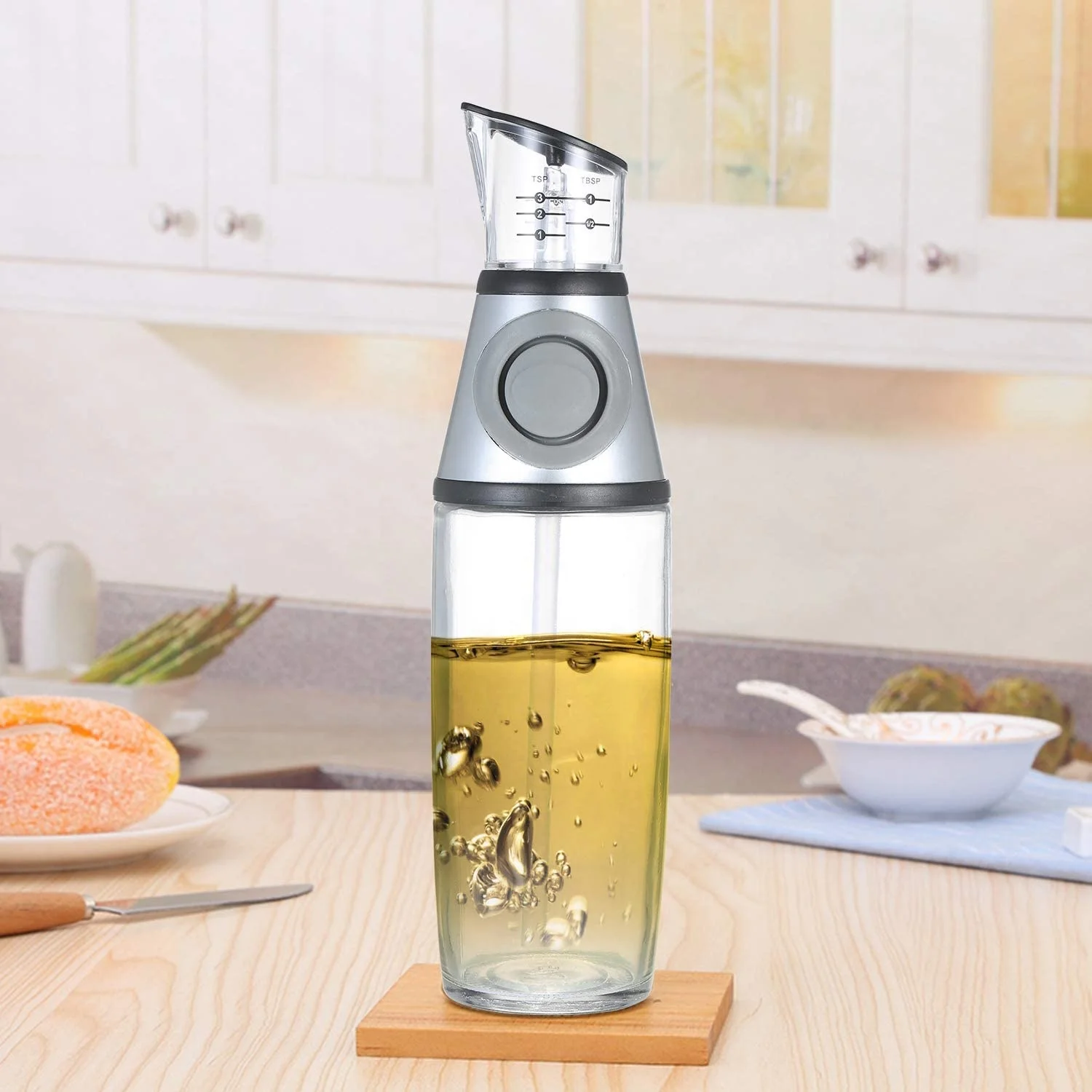 Olive Oil Dispenser Bottle For Kitchen, Oil and Vinegar Cruet Dispenser with Measurements and Drip-Free Spout 500ml
