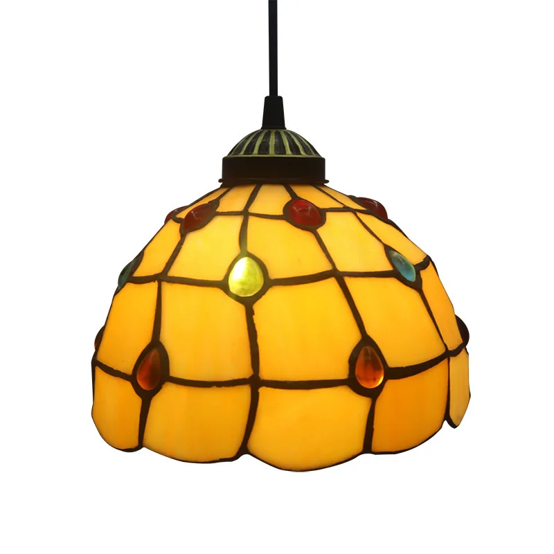 Hot Sales Tiffany Style Chandelier Vintage E27 Round Rustic Coloured Glass Decoration Pendant Light Adjustable Hanging Lamp