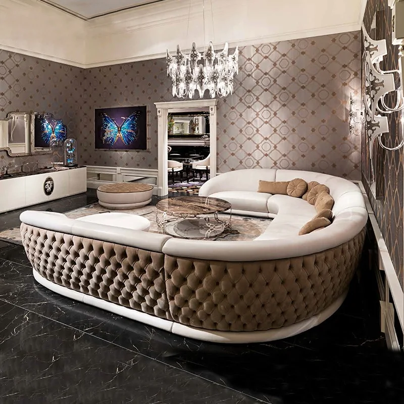 Living Room Circular Couch Curved Half Moon U Shape Sofa Set Tufted Round C Shaped Fabric Sofa Set