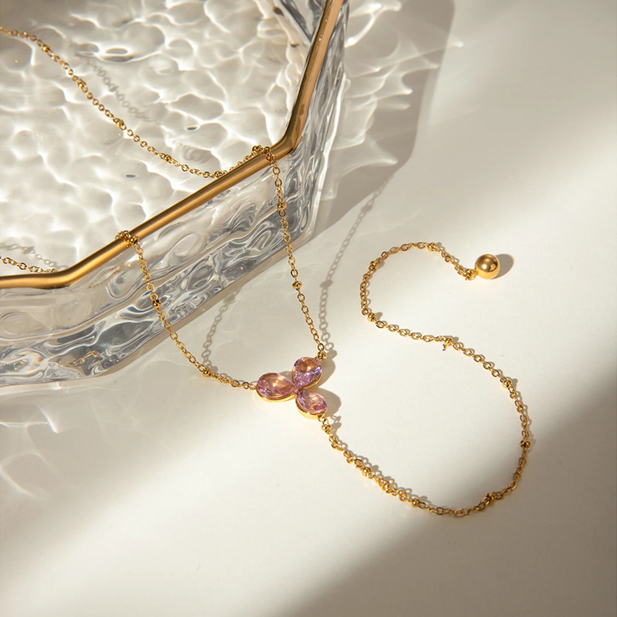 Fashion Simple Stainless steel Jewelry 18K Gold Plated Three Leaf Y Shape Pendant Necklace Bikinis Necklace