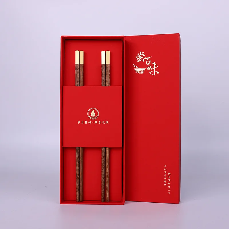 Non-slip Chinese Japanese Style Chopsticks Set Solid Wooden Chopsticks Chinese Business Gift 2 Pairs Set with Rack
