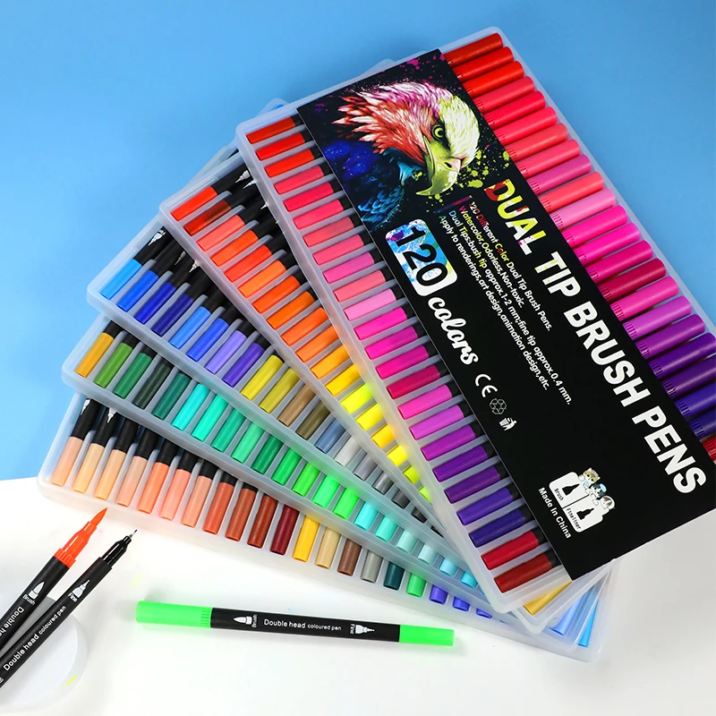 School Suppliers Watercolor Brush Pens Set 12/24/36/48/60/72/80/100/120 Colors Drawing Coloring Double Headed Water Brush Pen