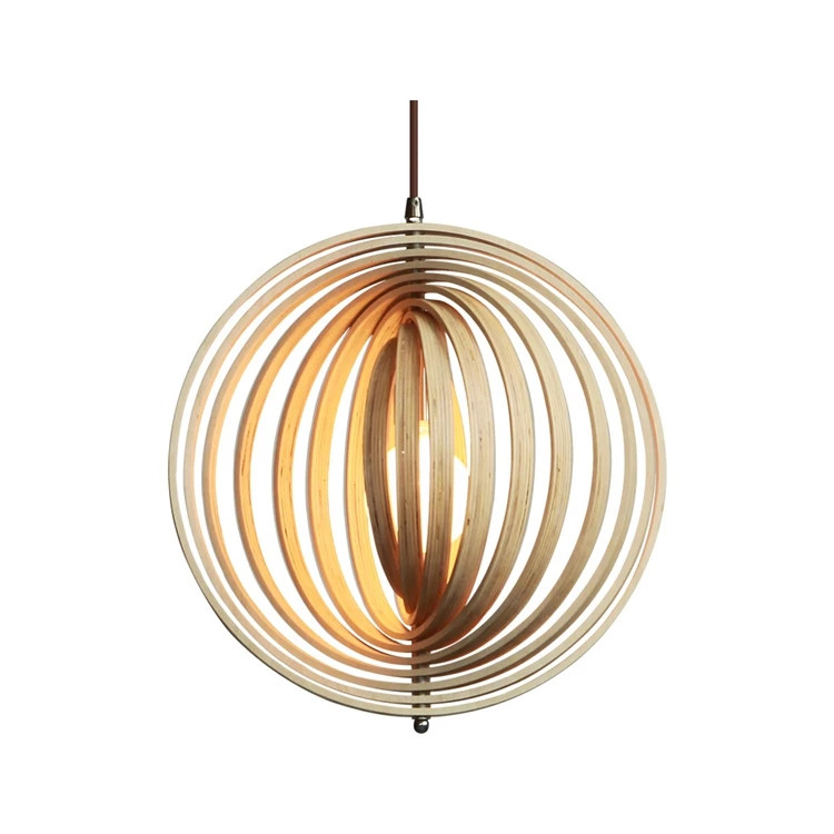 Creative Modern Decoration Round Foldable Wooden Ball Hanging Pendant Lamp For Kitchen