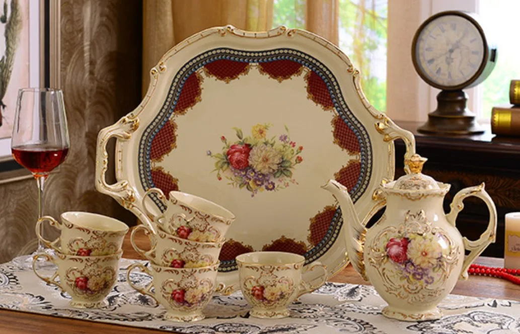 Hot Sale British Fancy Style Tea Cup Sets Tea Pot Good looking Ceramic Tea cups