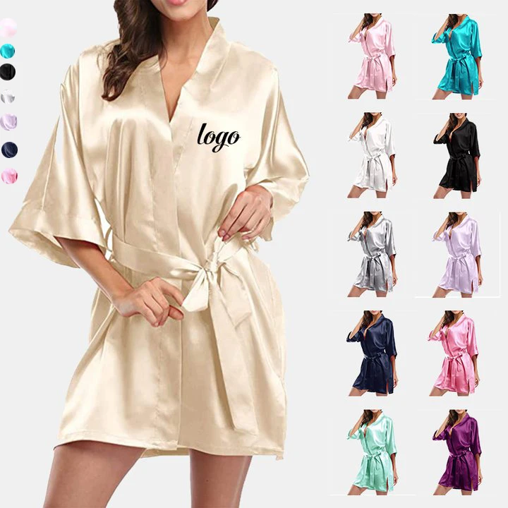 Wholesale Womens Pajamas Colorful Womens Sleepwear Wedding Short Bridesmaid and Bride Robe Sexy Night Dress Satin Robe For Women