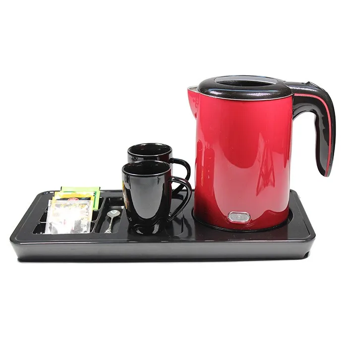 1.0L Cordless  Red Stainless steel electric kettle with tray set