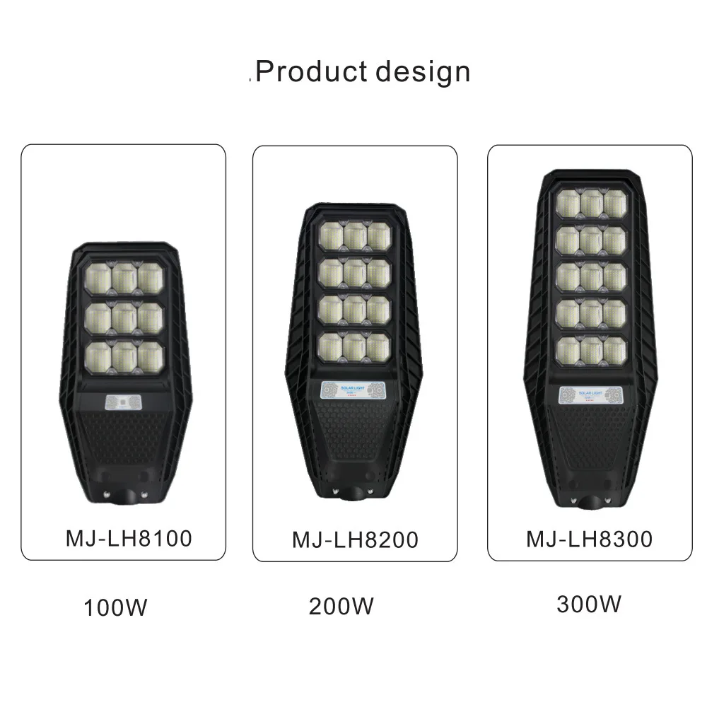 100w 300w 200w All In One Solar Street Light With Remote Control And Arms Integrated Solar Road Light Led Sensor