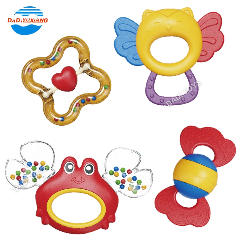 OEM/ODM 4pcs Cartoon Animal Crab Hand Bell Rattles Baby Toys Set Rattle Toy Set For Babies