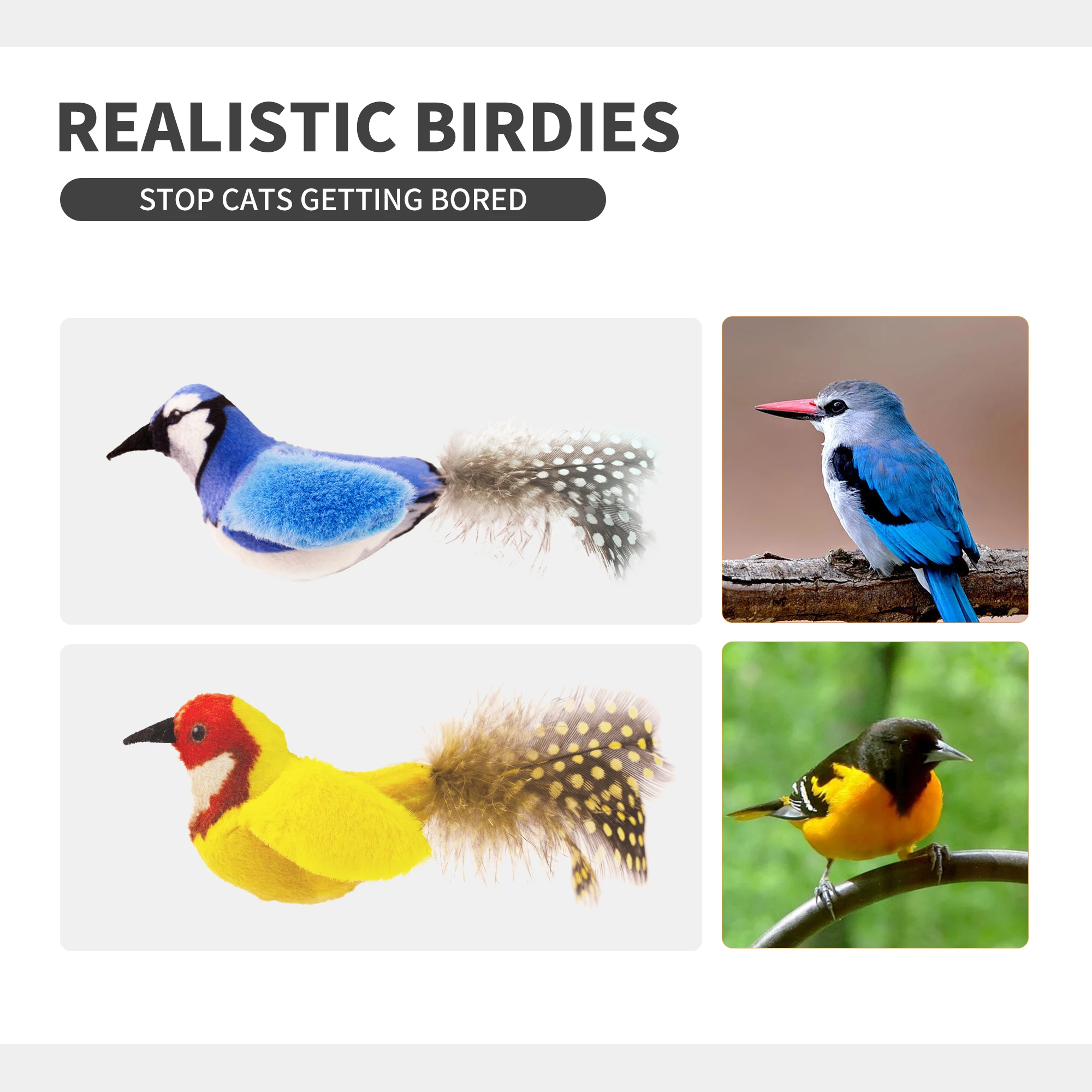 Popular Style Plush Interactive Toys with Feather Button Battery Catnip Chirp Sound Bird Playing Cat Toy