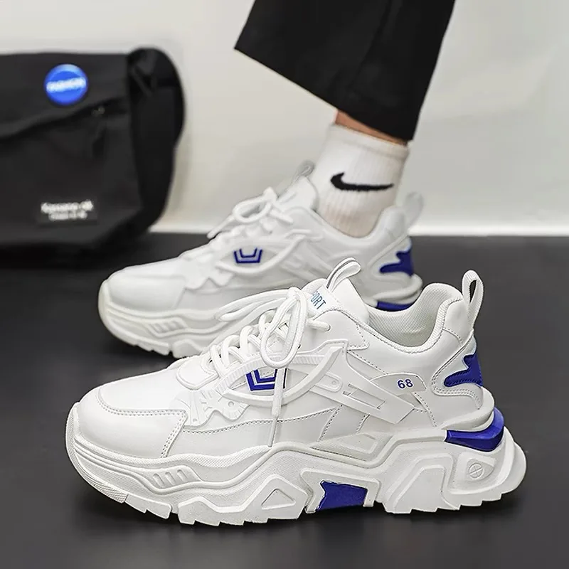Mens New Breathable White Shoes Mens Trendy And Versatile Interior Height Increasing Sports Casual Running Dad Shoes