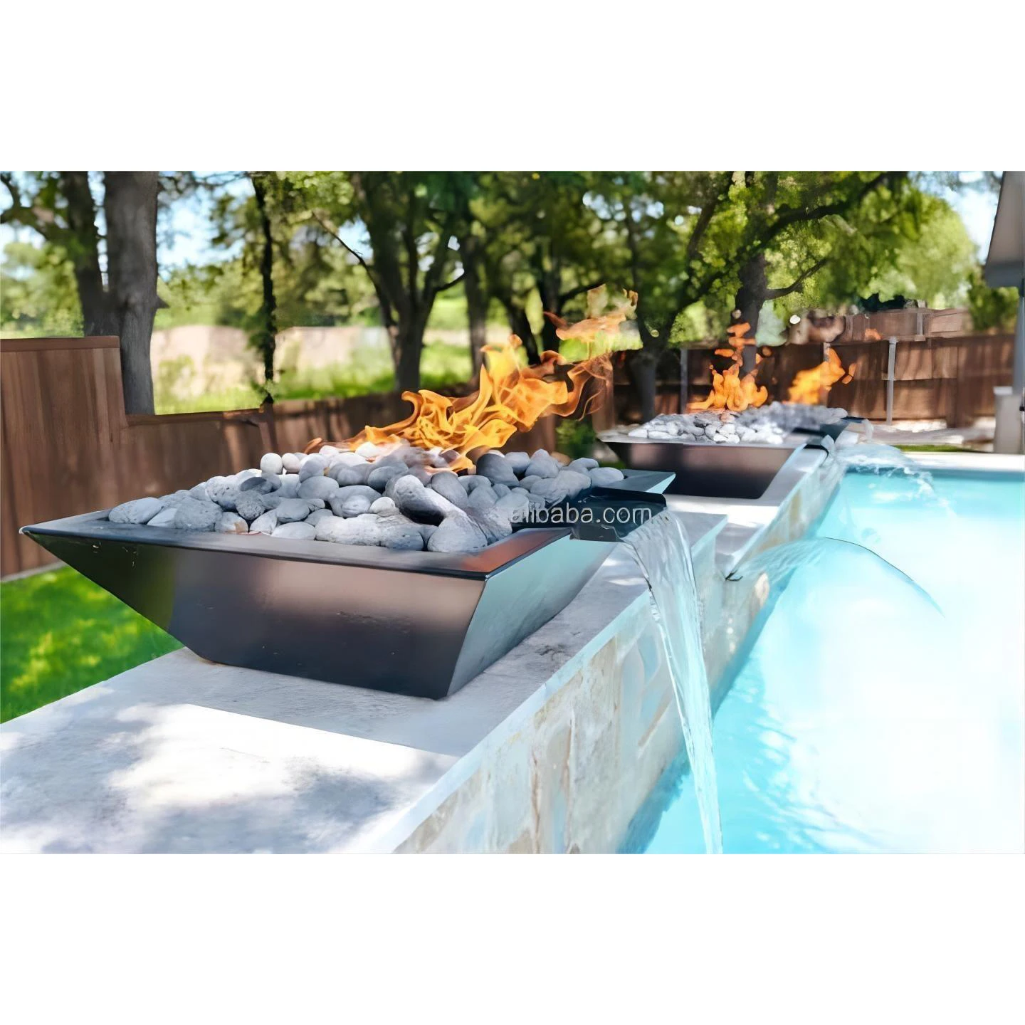 Rusted Fire and Water Bowls Outdoor Water Fountain with Fire Pit For Garden or Pools