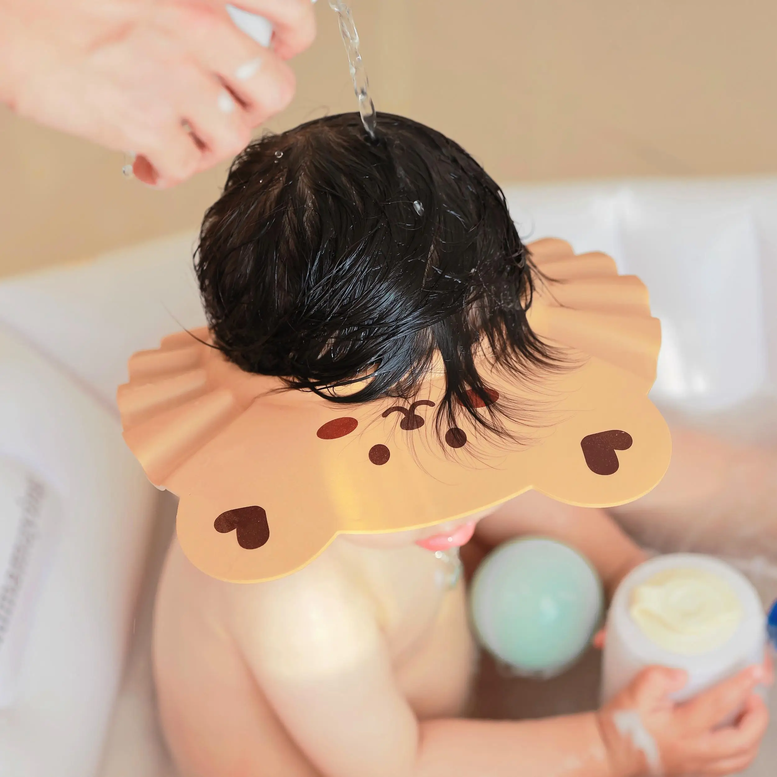 Adjustable Cartoon Cat Baby Bathing Shower Hood Kids Waterproof Ear Protection Hat Cute Shampoo Cat for Boys Girls