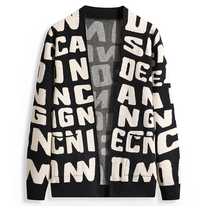autumn winter crochet long cardigan long men oversized elastic cardigan men The letter cardigan sweater men