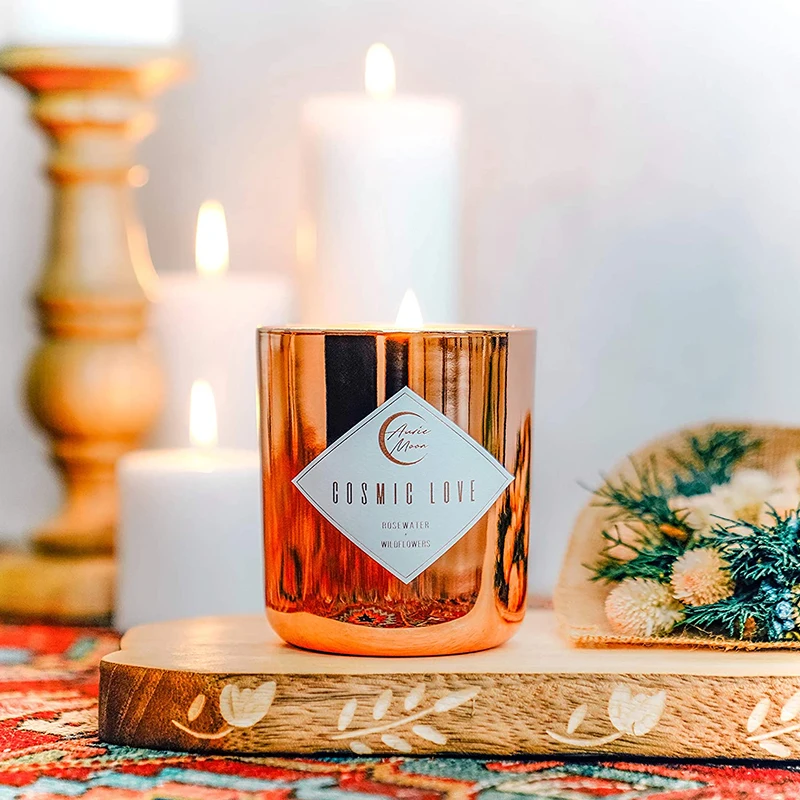 High quality natural scented soy wax wood crackling wicks gold metal candle jar for candle making