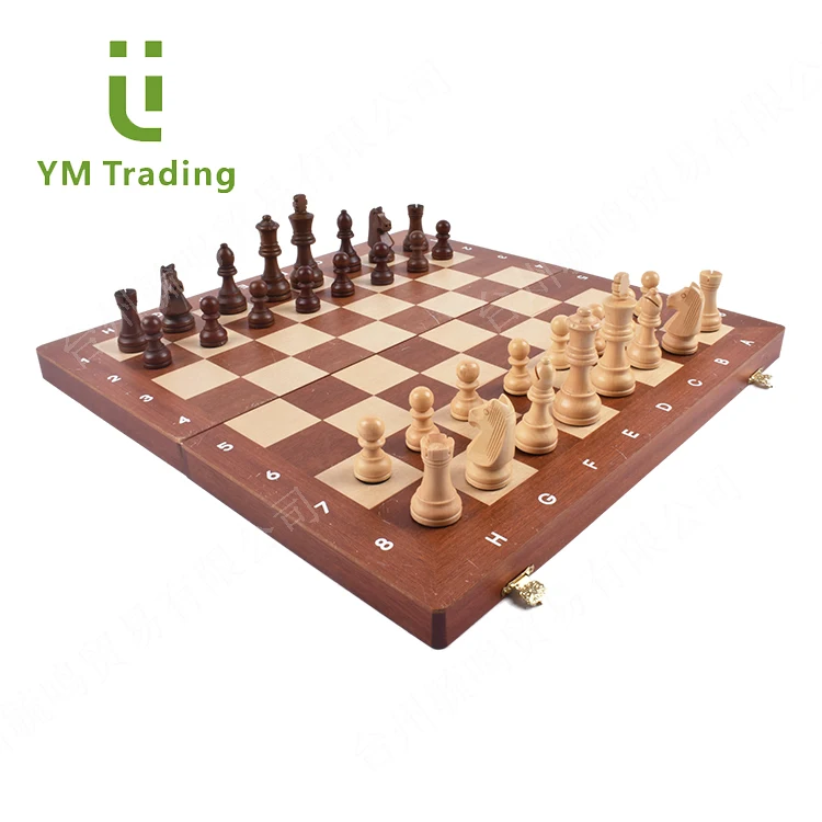 Wooden Board Game Antique Large Size Chess Sets with Felted Game Board Interior for Storage