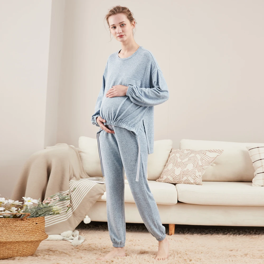 
High quality office maternity clothes casual pregnancy wear set 100% cotton fashion casual loungewear maternity clothing 