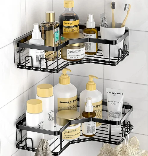 Corner Shower Caddy 4 Pack Adhesive Shower Corner Organizer Shelves No Drilling Anti Rust Shower Storage Rack with Hooks