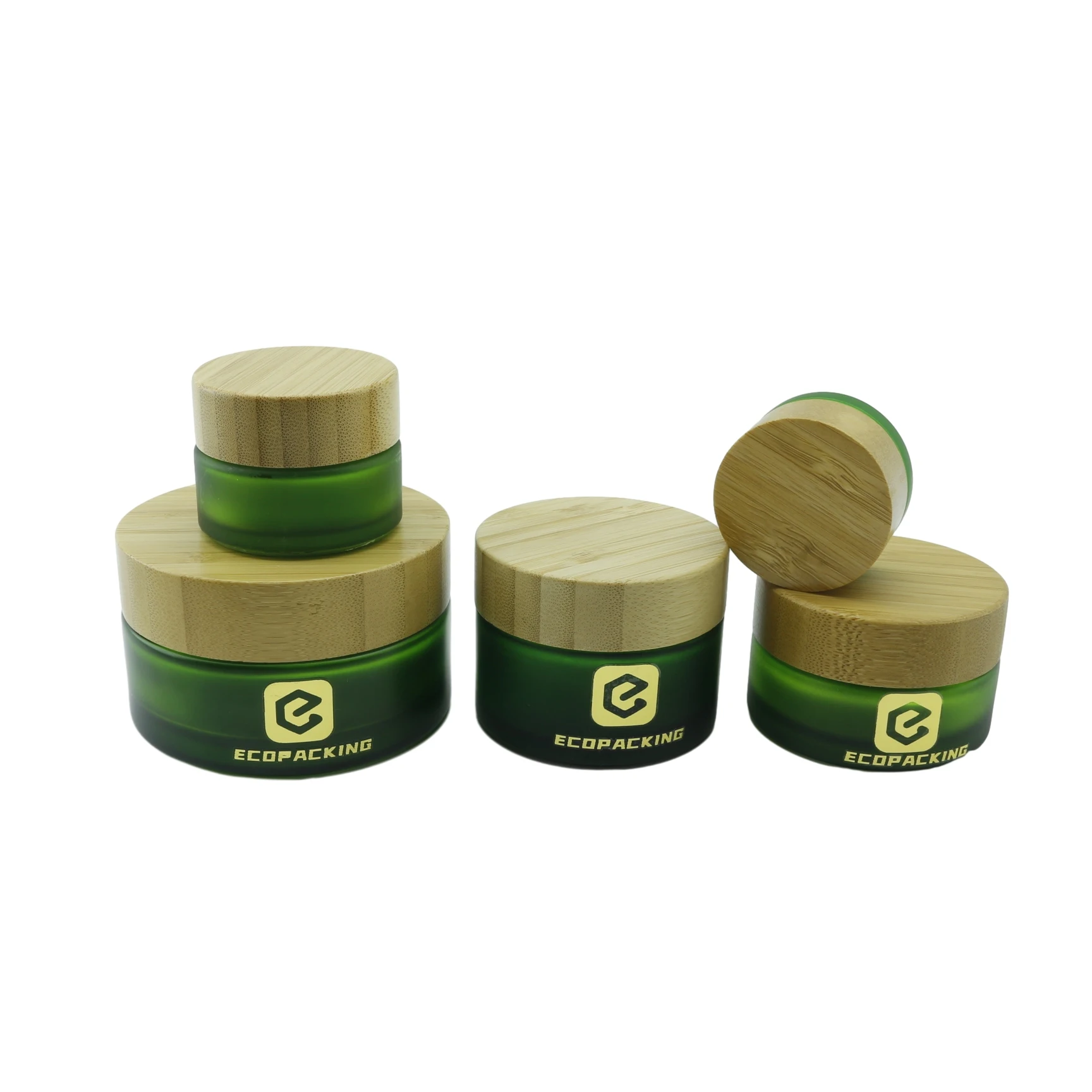 wholesale 30ml 50ml 100mlFrosted dark green glass bottle glass cosmetic packaging cream jar with bamboo lid