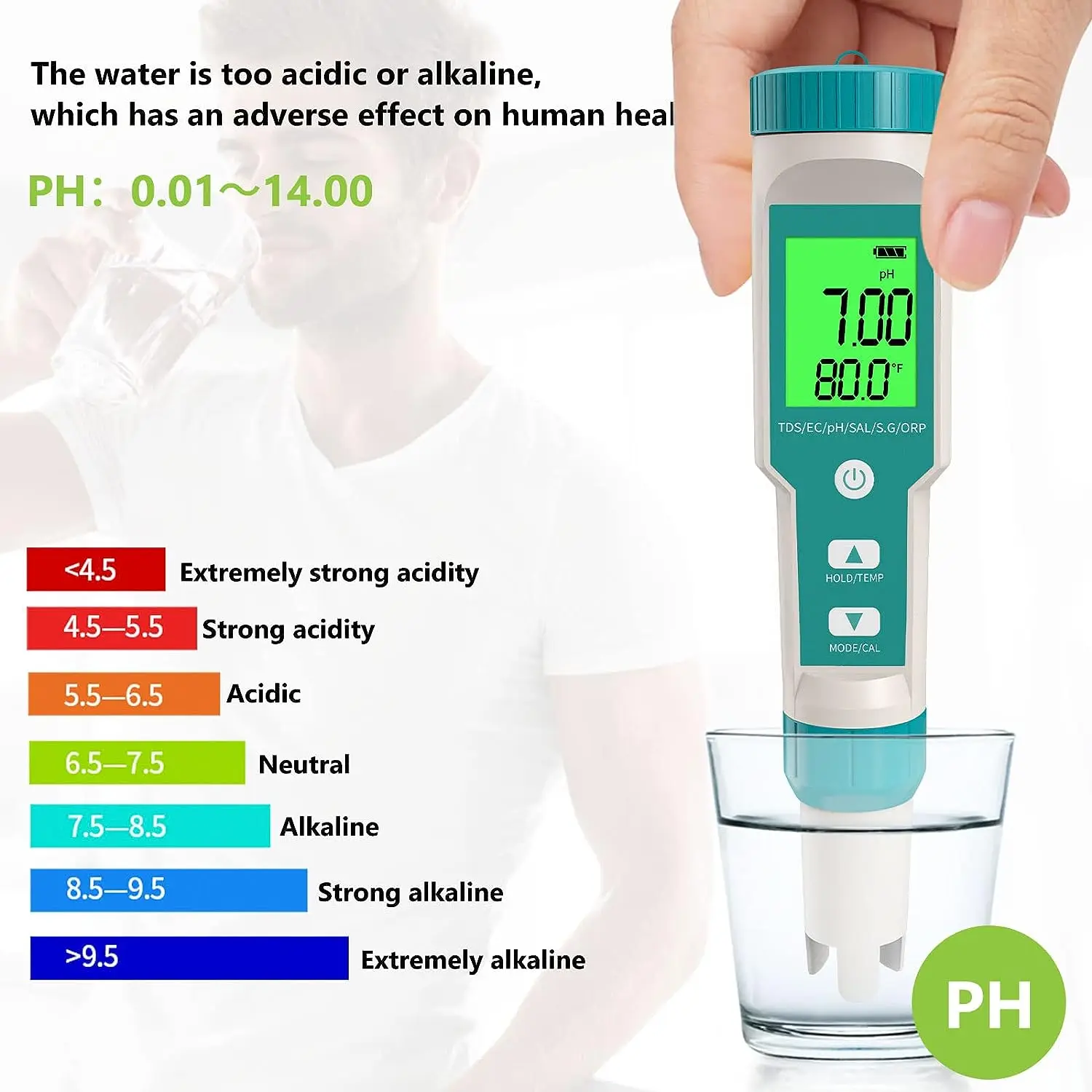 8 в 1 Tds тестер Xiuda Высокоточный Ph/tds/ec/salt/temp/orp/s.g измеритель солености бассейна