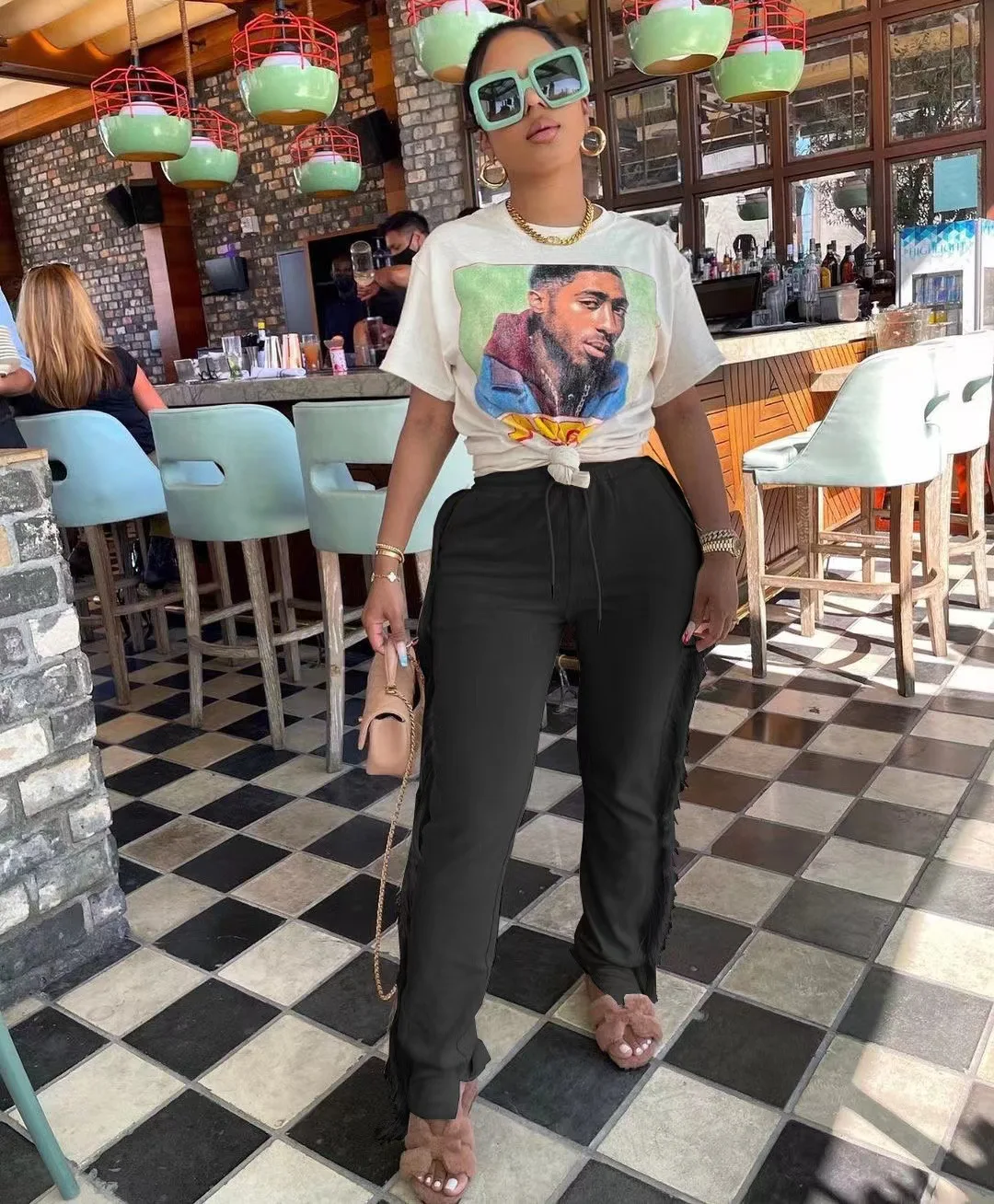 Liu Ming Fall Wholesale Hot Selling Women Clothing Casual Tassels Fringe Slit Pants