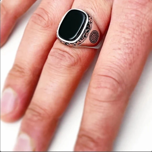 Black Onyx Ring Handmade Black Gemstone Turkish Jewelry Ring Waterproof Unisex Ring
