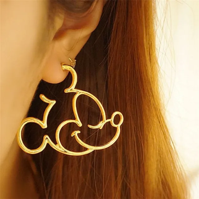 Wholesale Korean Fashion Gold Silver Metal Earring Jewelry Cute Cartoon Mickey Earrings For Girls
