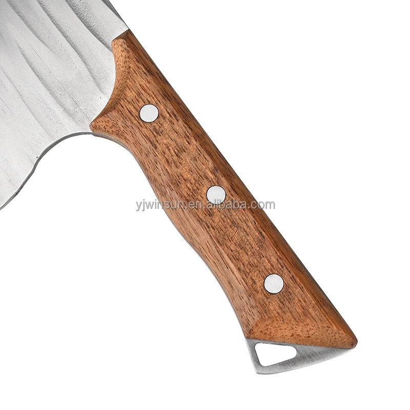 High Quality Kitchen Cleaver Knife Chopper with Hammered Steel Blade and PP Handle round Nose Knife with Wooden Handle