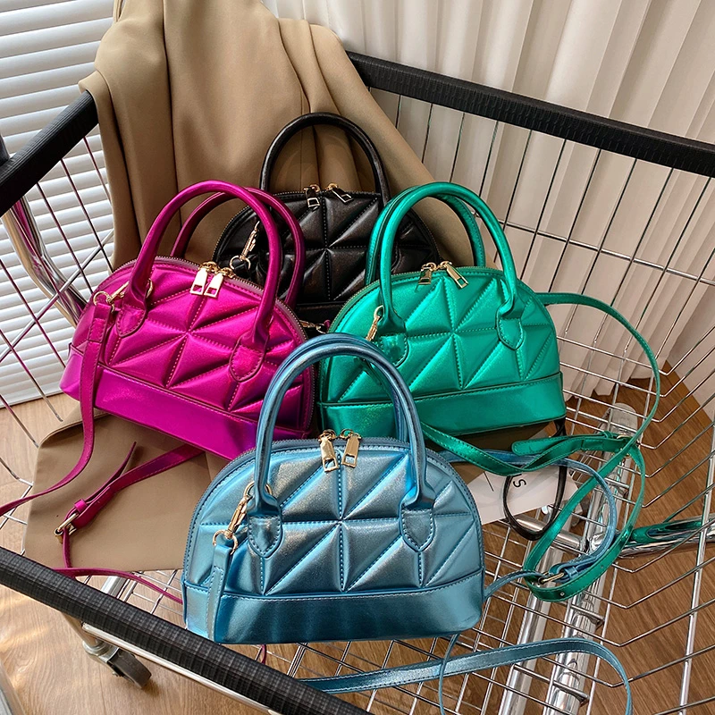 Top Selling Metallic Shiny Shell Fashion Designer bag 2023 Women Leather Cute Trendy Luxury Purse Handbag