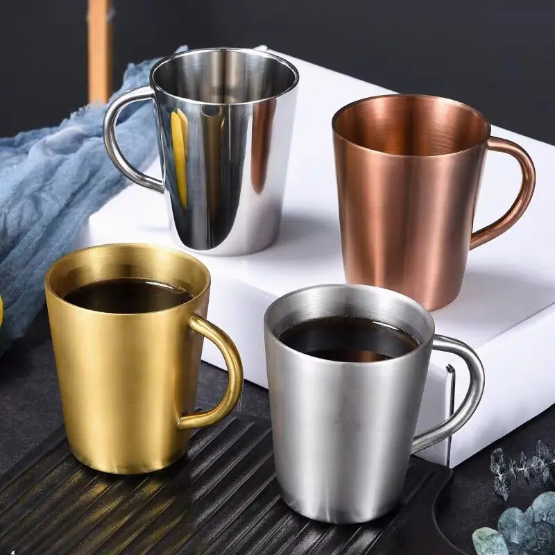 Production of golden 304 stainless steel mug with handle for coffee shop