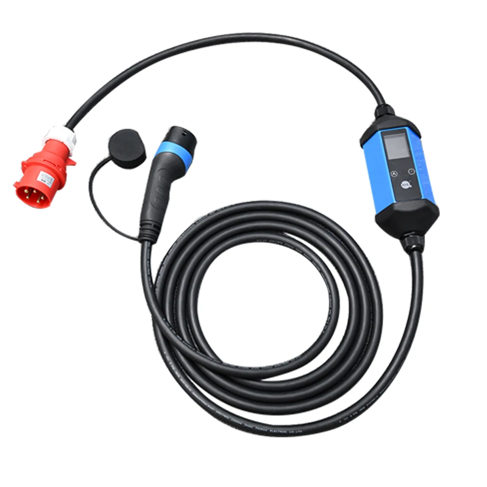 fisher Electric Car Mode 2 IEC 62196 22KW 32A 3 phase adjustable current 8A 10A 13A 16A Portable EV Charger